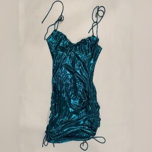 Shimmering Teal Mermaid Dress with Spaghetti Straps